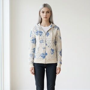 Reverse Blue and Cream Patterned Hoodie